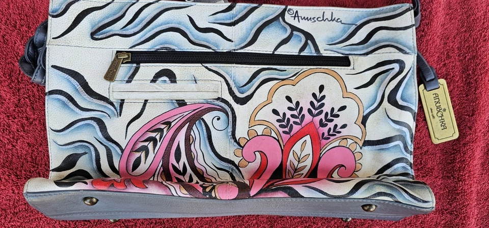 Bolsa tote de ombro Anuschka de couro pintada à mão zebra paisley + bolsa de moedas combinando - Imagem 4 de 4