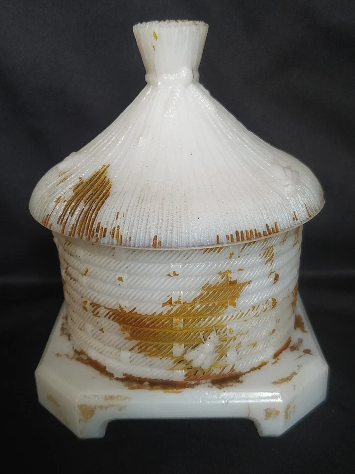 Vintage Blanco Leche Vidrio Caseta Forma Vallerysthal Butter Plato Collecitble - Imagen 3 de 4