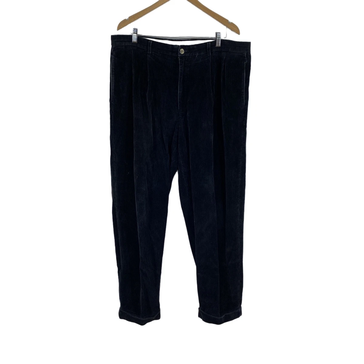 Baracuta Mens Black Pleated Front Cotton Formal Corduroy Dress Pants Size 40