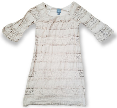 Rabbit Designs Dress Women's 6 BoHo Festival Midi Lined Beige Lace Layered