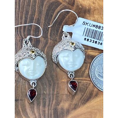 Sajen Silver Carved Face Earrings Pierced Dangle w/Stones