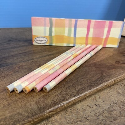 Pastel plaid, un-sharpened PENCILS, 5 with matching box. Two s Company Inc