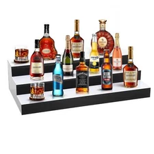 3 Tiers 30 Inch LED Lighted Liquor Bottle Display, Adjustable Brightness & Color