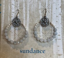 NWOT Sundance Catalog Aquamarine Pearl Silver Circle Earrings