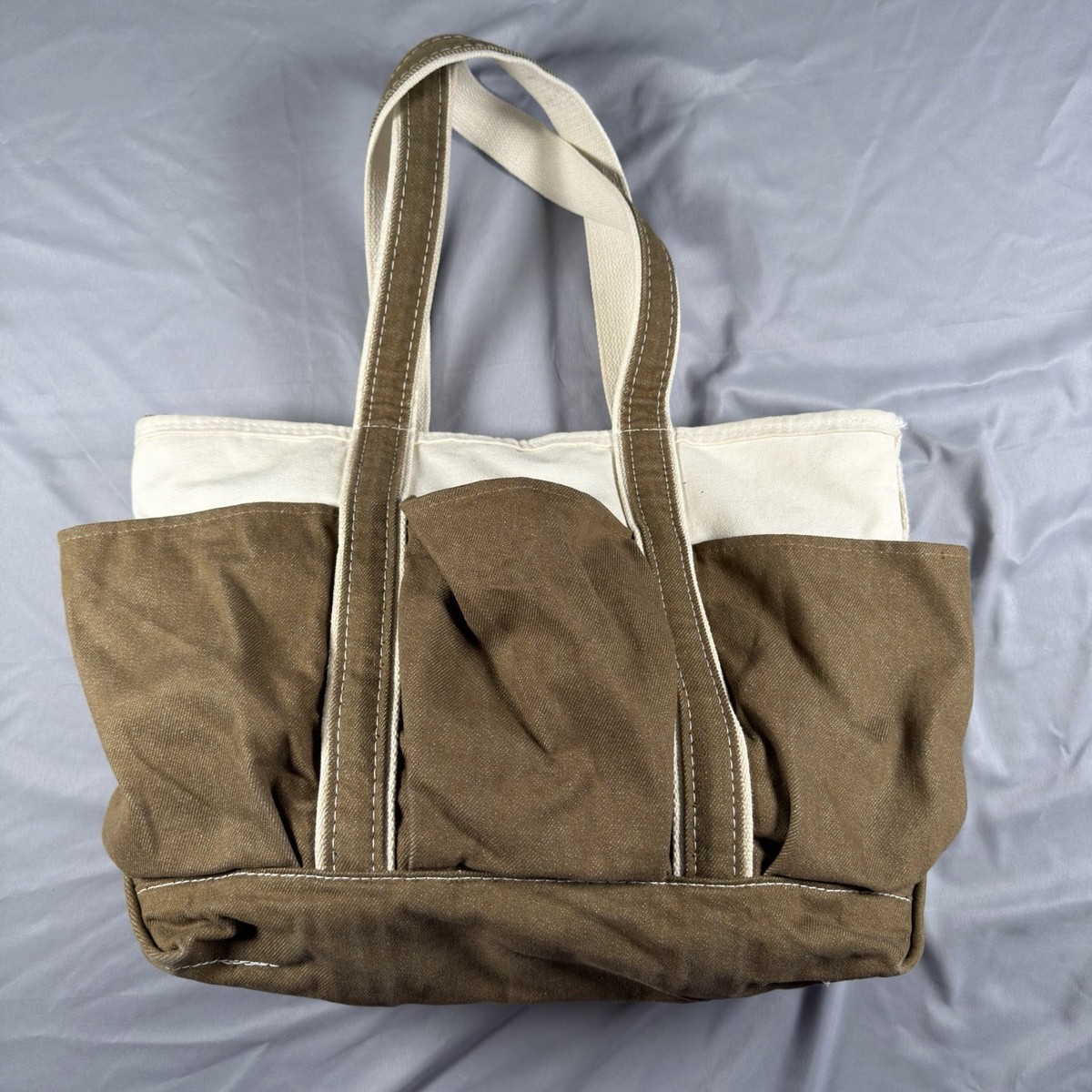 80s L.L.BEAN Boat And Tote Zip Top Utility Gardening Bag Olive And