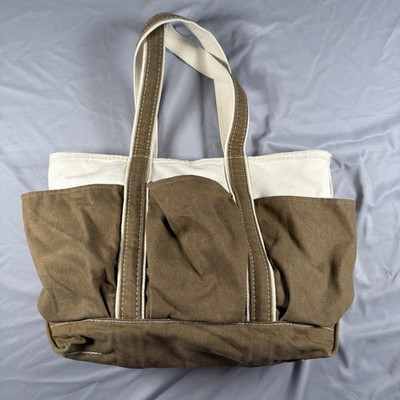 80s  L.L.BEAN Boat And Tote Zip Top Utility Gardening Bag Olive And Cream