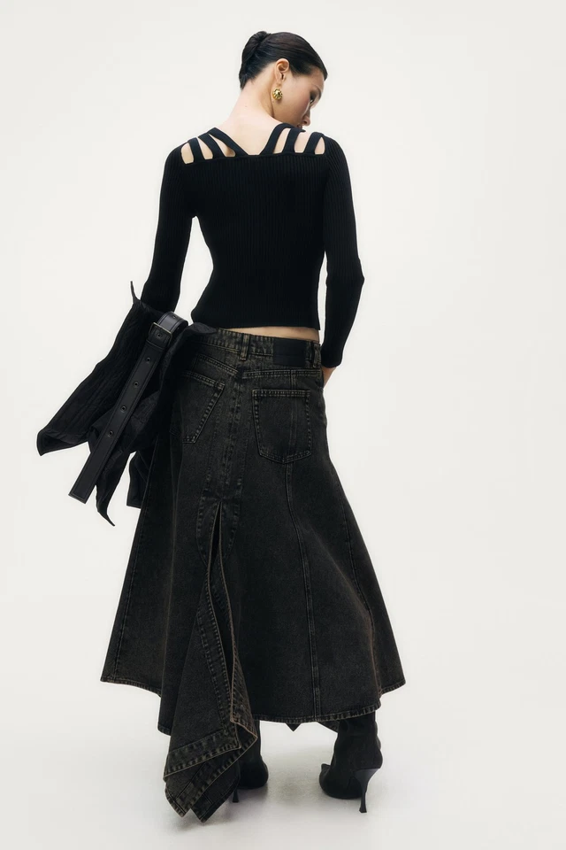 H&M x Glenn Martens Flared Denim Skirt Dark Brown - All Sizes - Image 4 of 4