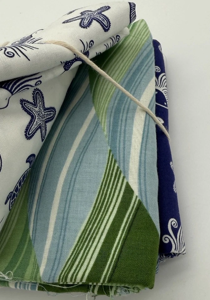 Edredón de tela azul Dear Stella Wee Gallery Ocean Fish Seahorse paquete de 4 yardas Foto 4 de 4