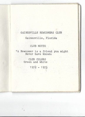 Gainesville FL Newcomers Club 1972 Handbook Roster Vtg Ephemera Florida
