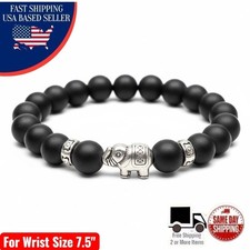 Black Matte Finish Elephant 8mm 7.5  Beaded Bracelet