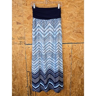 New Directions Womens M Maxi Skirt Chevron Blue White Navy