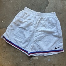 Vintage Nike White Tag Swoosh Logo Lined Red White Blue Striped Gym Shorts Large