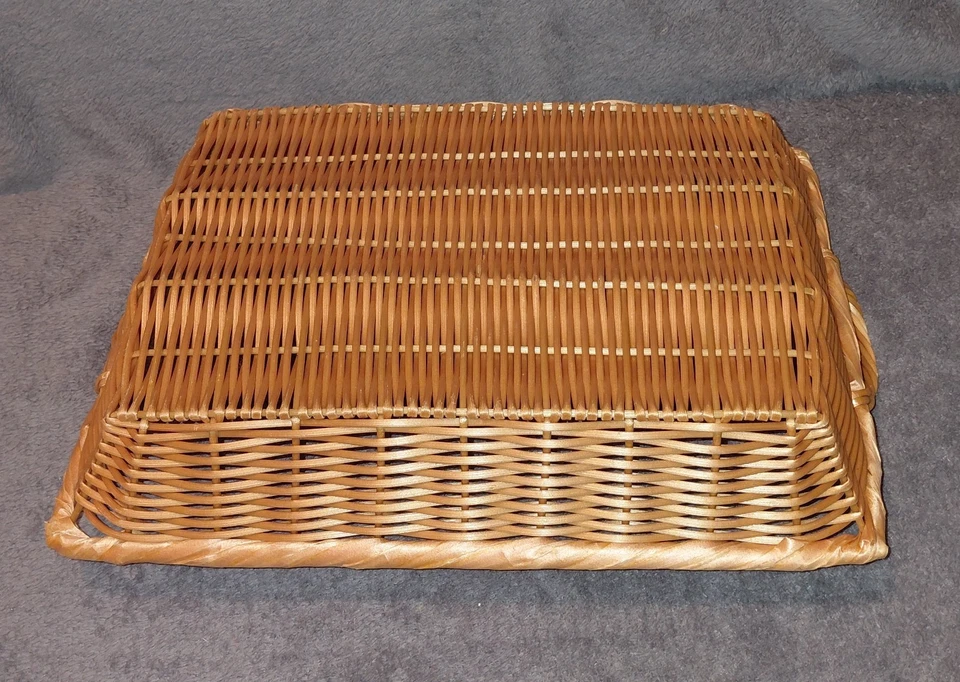 Woven Wicker Basket Long Tabletop Serving Tray for Food Fruit Vegetables Handles - Image 3 of 4