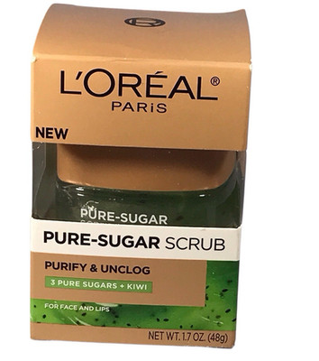 L'Oreal Paris Pure Sugar Scrub Purify & Unclog 3 Pure Sugars 1.7 oz Kiwi