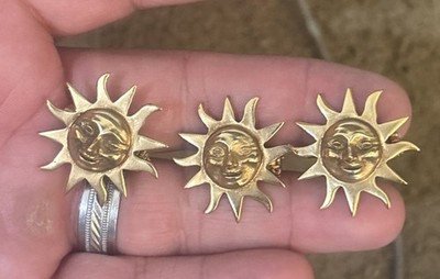 Signed ALVA Vtg M Tiny Sun Face Gold Tone Brooch Lot Three
