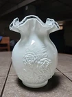 Fenton Silver Crest Vase Cabbage Rose Vintage Milk Glass