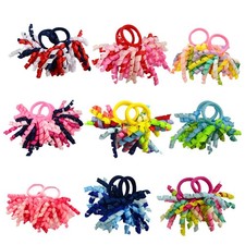 Pack Of 18 Mix Color Boutique Girls Curly Korker Bow Hair Ties