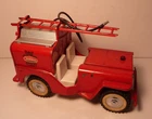 Vintage 1960’s Tonka Steel Red Jeep Pumper Fire Truck Rubber Hose/Wheel w/Ladder