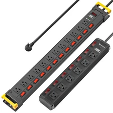 6-12 Outlet 1020J Surge Protector Power Strip with Individual Switch 9ft Cord