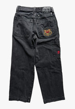 VTG JNCO Black Crown Patch Logo Wide-Leg Streetwear Denim Jeans 28x27 Youth Teen