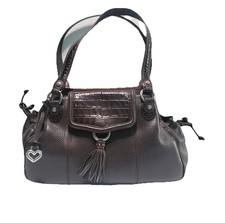 Brighton Larissa Pebble Leather Shoulder Bag Croc Embossed Chocolate Brown 2010