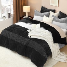 Fluffy Fleece King Size Comforter Set, Luxury Soft Plush King 104"x90" Black
