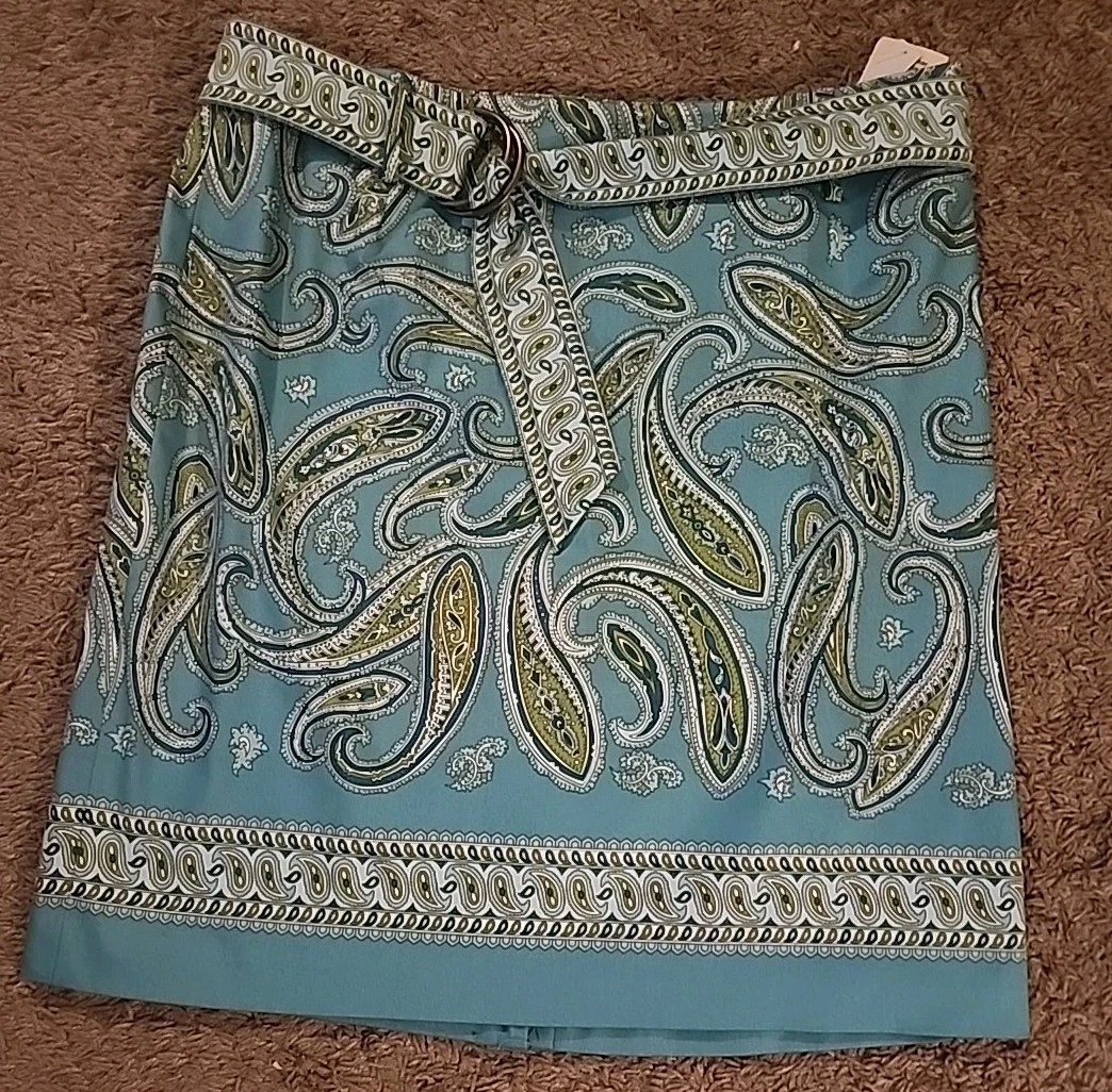 Valerie Stevens Aqua Blue Multicolor Paisley Mini Skirt Size 10 NWT