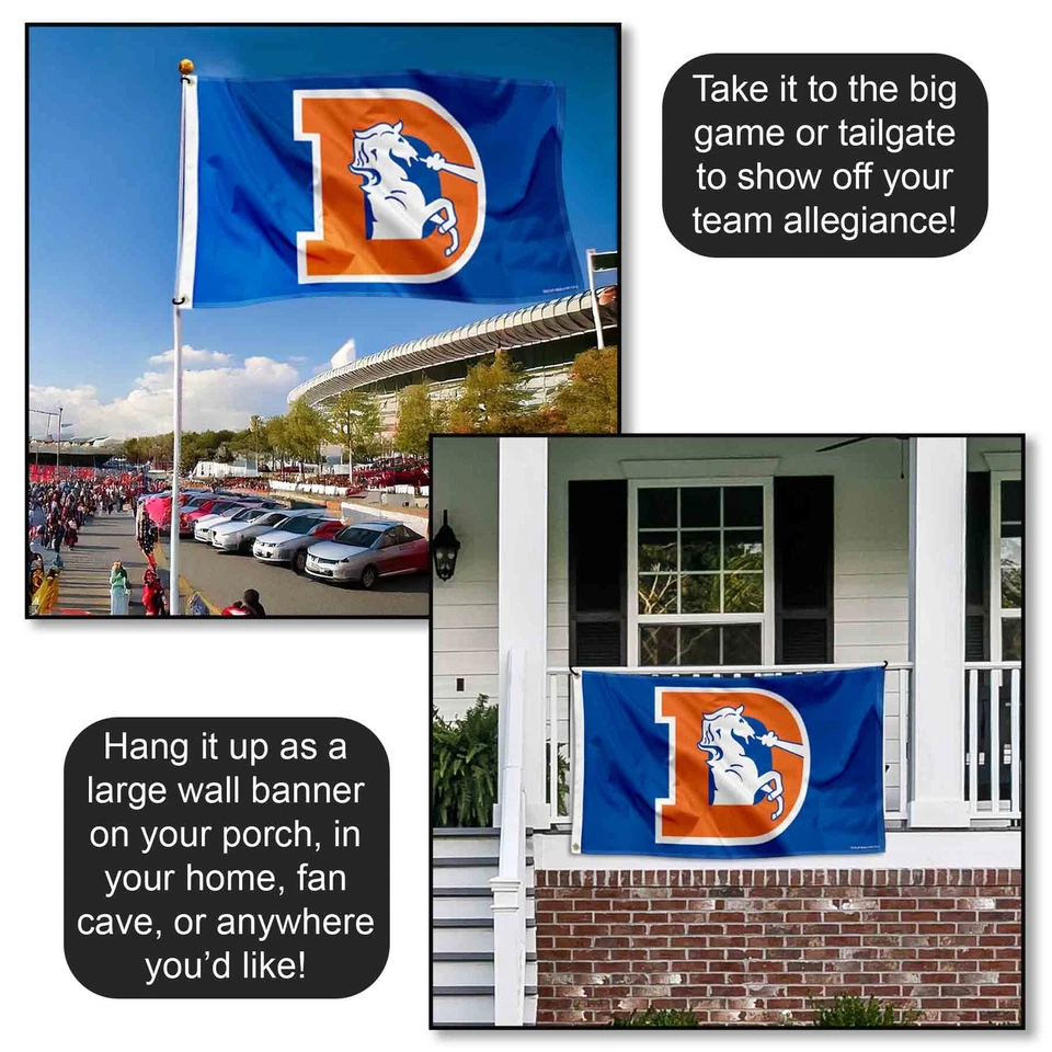 Denver Broncos Throwback Vintage NFL Flag Tailgating Banner - Image 4 of 4