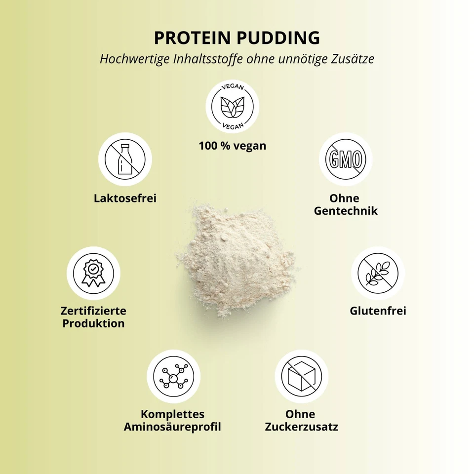 High Protein Pudding - Schokolade Vanille Pistazie vegan - Eiweiß Dessert Pulver - Bild 3 von 4