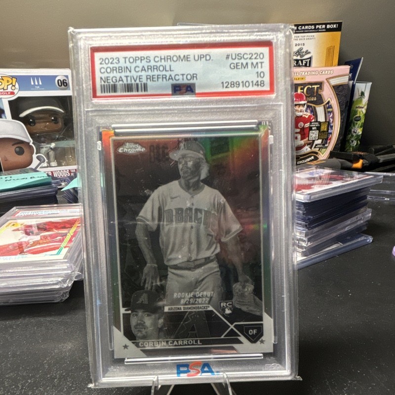 Topps 2023 Chrome Update Corbin Carroll Rookie Debut USC220 Neg Refr PSA 10