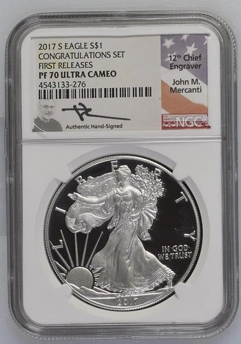 2017-S Congratulations Set Silver American Eagle PF70 NGC FR Mercanti Signed!