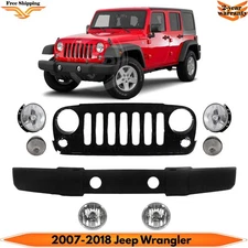 Front Bumper Cover Textured & Headlight Assembly Kit For 2007-2018 Jeep Wrangler