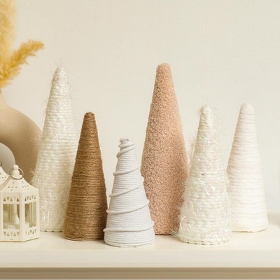 6 Pcs Christmas Yarn Cone Trees Rustic Farmhouse Christmas Neutral Boho Cone ...