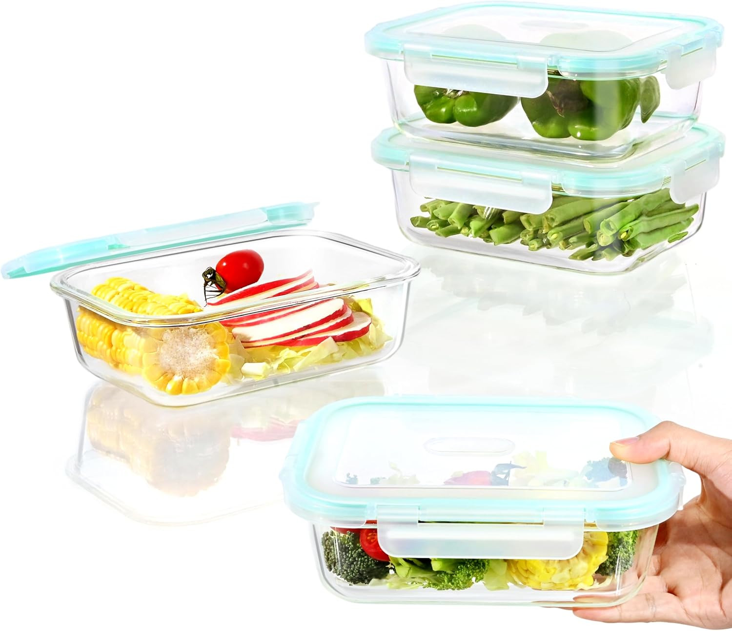 Set 4 Contenitori Vetro Ermetici Borosilicato per Alimenti Professionale