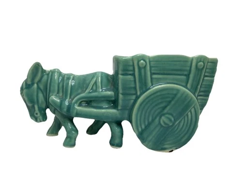 Vintage Mid Century Donkey & Wagon Planter In Green McCoy? Marked USA