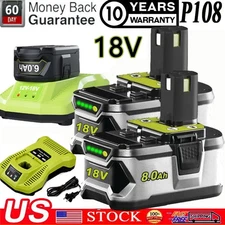 For RYOBI P108 18V 8.0AH 18Volt High Capacity Lithium-ion Battery / Charger p106