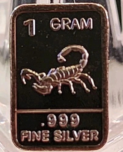 1 Gram .999 Fine Silver Art Bar Ingot. Scorpion. Fun & Unique Way To Invest.