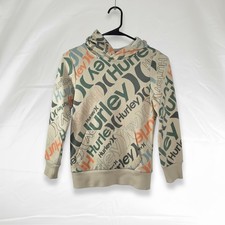 Hurley Youth Small Hoodie Sweatshirt All Over Logo Print Tan Boys 8-10
