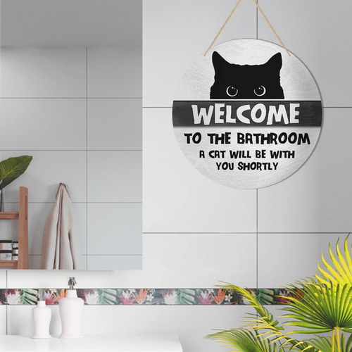 Divertente Arredamento Bagno Benvenuti in Bagno Un Gatto Sarà Con Te A breve S... - Foto 5 di 12