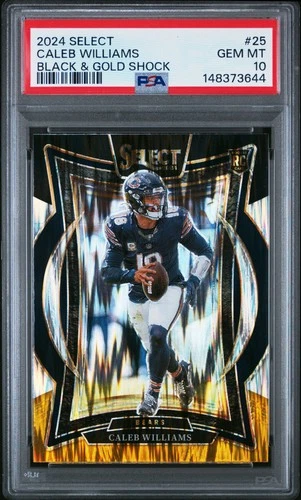 3644 Caleb Williams 2024 Panini Select #25 Black Gold Shock Prizm RC PSA 10