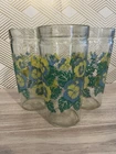3 Vintage Anchor Blue And Yellow Pansy Drinking Glass Jar Swanky Swig 16 Oz.