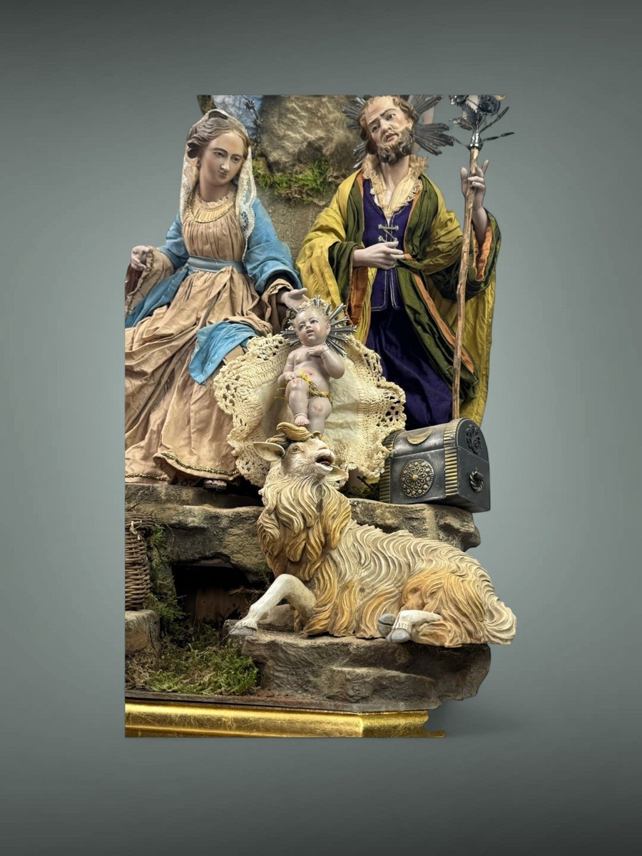 Crèche Napolitaine Style XVIIIe Siècle En Terre Cuite - Statue D'art Religieux 40x28x55 Cm Pour Décor De Noël