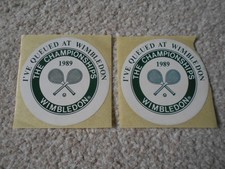 I'VE QUEUED AT WIMBLEDON 1989 collectable pair of stickers Tennis Championships