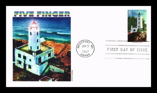 US COVER PANDA CACHETS FIRST DAY OF ISSUE LIGHTHOUSES FIVE FINGER