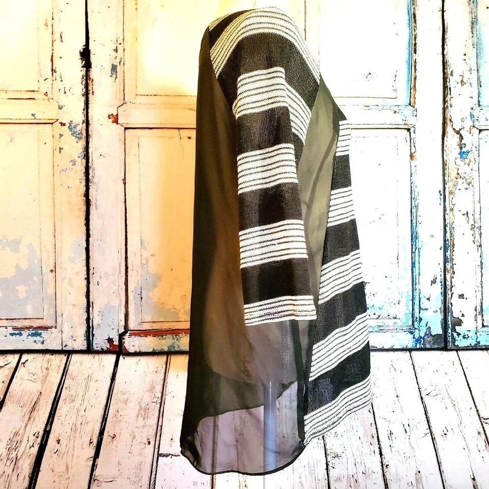 AB Studio Knit Top Size M Black & White Stripes Sheer Back & Details Boho - Image 3 of 4