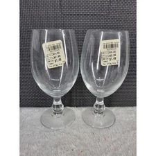 Set of 2 Italian Clear Crystal Wine Glasses Goblets Footed Stemware