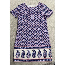 J. Crew Sz 00 Boho Paisley Lined Short Sleeve Shift Dress Blue Red C5608 SU 17