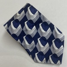 Oscar de la Renta Tie Mens Blue Silver Gray White Necktie Vintage Made In USA F4