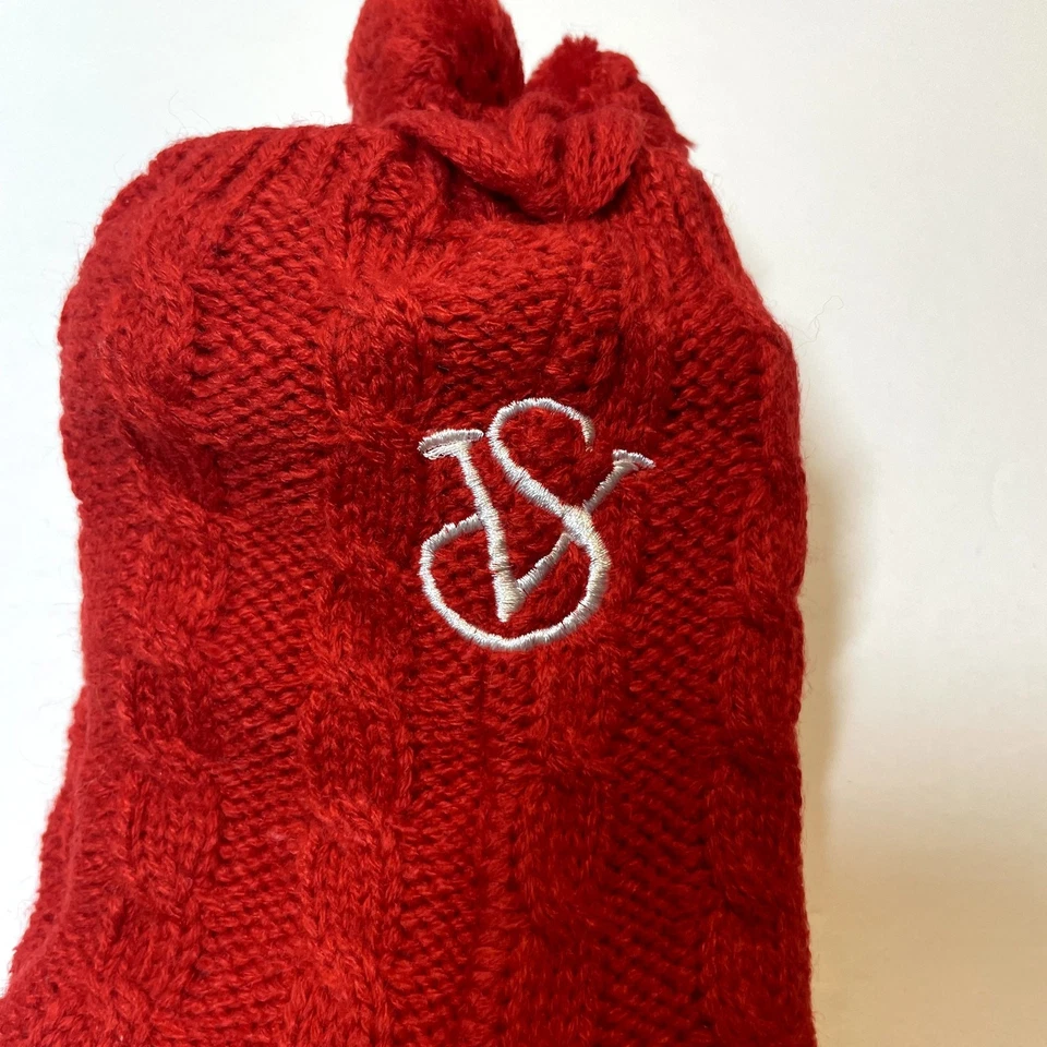 Victoria's Secret Slipper Socks Red Womens One Size Cable Knit Lined Classic - Image 3 of 4