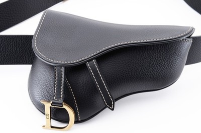 Authentic Christian Dior Saddle Bag Black Grained Calfskin Mint Condition